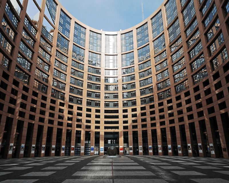 European Parliament building in Strasbourg representing EU financial governance.